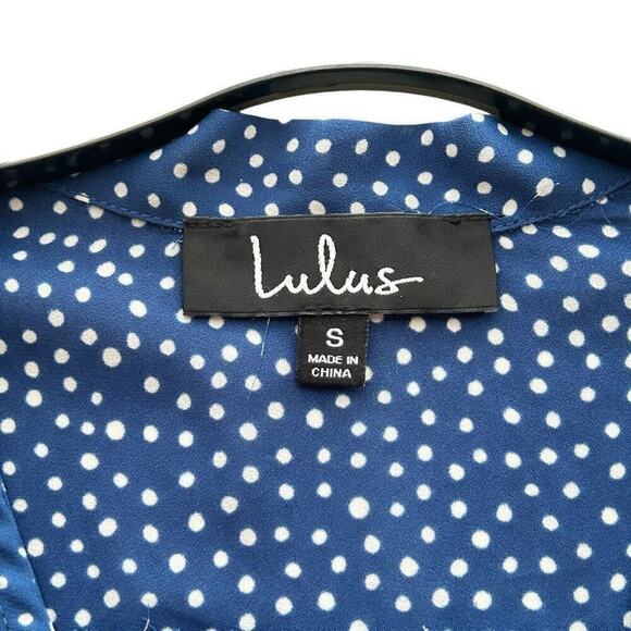 Lulus On The Spot Polka Dot Blue White Women's Blouse Size S #H1499 - Picture 2 of 8